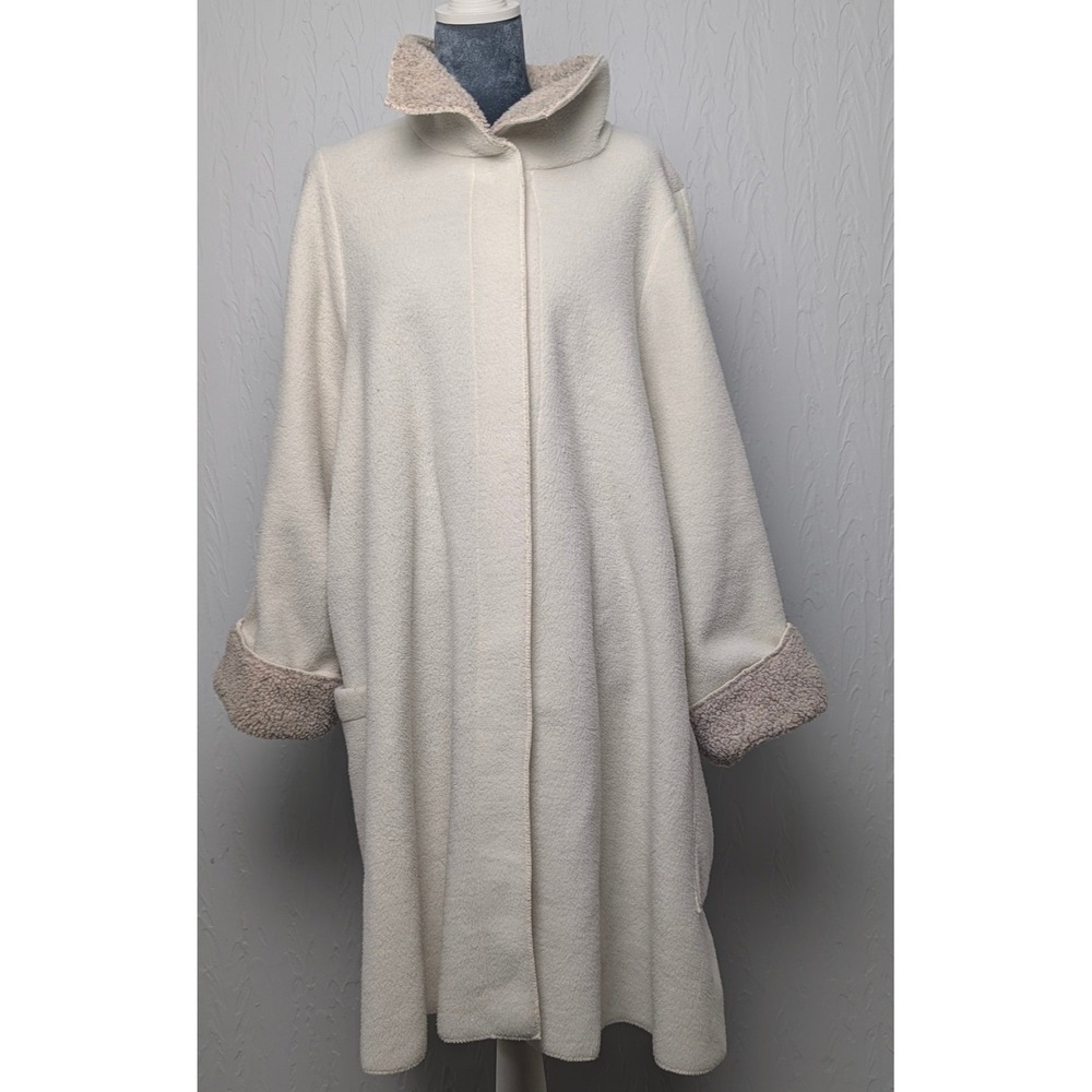 Overcoat Cream Fleece Sherpa Midi Swing Minimalist XL USA Maralyce Ferree VTG